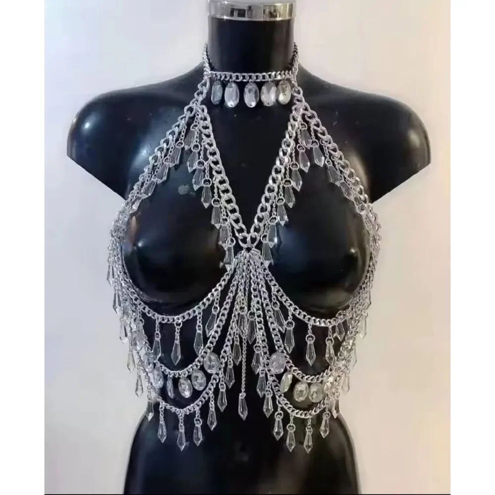 NWOT Crystal Chain Bra Harness